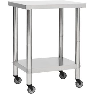 vidaXL Vidaxl - Mesa De Trabajo Para Cocina Con Ruedas Acero Inox 80x30x85 Cm