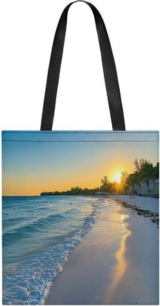 Generic Beach with Waves And Sunset Womens Tote Casual Shopping Bag Lightweight Shoulder Bags Hobos Handbag for Work Travel Daily 35x40cm