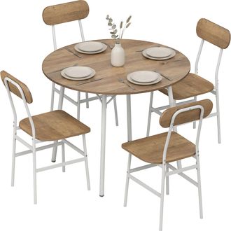 HOMCOM Homcom Juego De Mesa Y Sillas De Comedor, Mesa De Cocina Redonda Con 4 Sillas, Marco Met&aacute;lico, Para Espacios Peque&ntilde;o, Mesa &Oslash;100x77 Cm, Natural