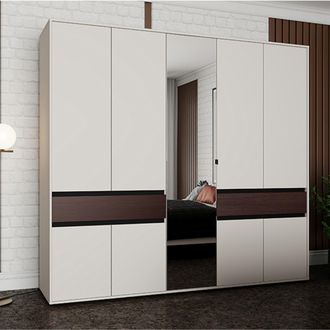 Dmora Armario Grande Ubud, Dormitorio 2 Cajones, 7 Estantes, Barra Para Colgar, 228x211h Cm Blanco Crema