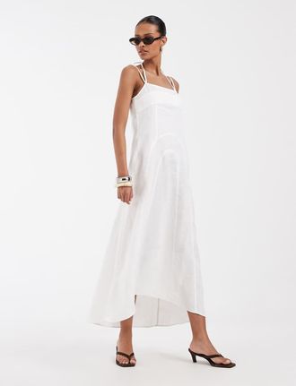 & Other Stories Vestito midi in lino bianco con spalline sottili incrociate