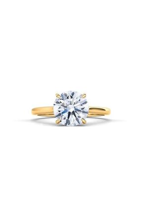 HauteCarat Round Brilliant Cut Lab Created Diamond Ring in 3.00 Ctw 18K Yellow Gold at Nordstrom, Size 6.5