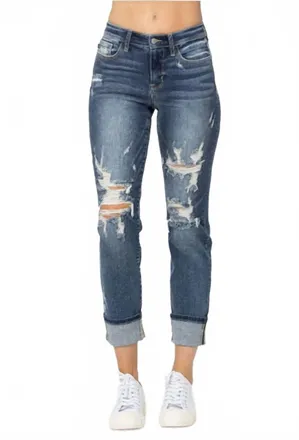 Judy Blue Mid Rise Boyfriend Jeans In Medium Wash
