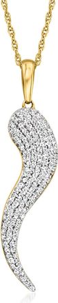 Ross-Simons Pave Diamond Italian Horn Pendant Necklace in 18kt Gold Over Sterling