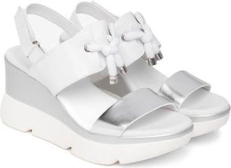 Nero Giardini Sport Drawstring Wedge Sandal in White/silver at Nordstrom, Size 39