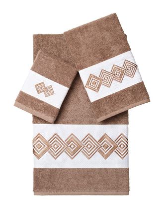 Linum Home Textiles 100% Turkish Cotton Noah 3Pc Embellished Towel Set