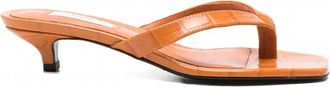 Toteme Womens Croco-Embossed Heeled Flip Flops In Tangerine