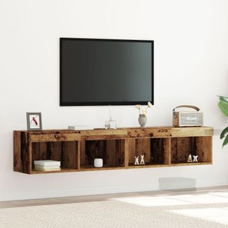 Berkfield Home TV Wall Cabinets with LED Lights 2 pcs Old Wood 80x30x30 cm in Brown | Size: 80 x 30 x 30 cm