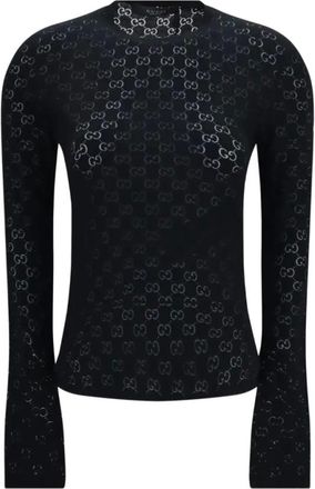 Gucci Truien & Vesten, Dames, Zwart, M, Katoen, GG Katoen Devor&eacute; T-shirt