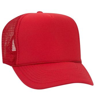 OTTO Polyester Foam Front 5 Panel High Crown Mesh Back Trucker Hat, Red, One size