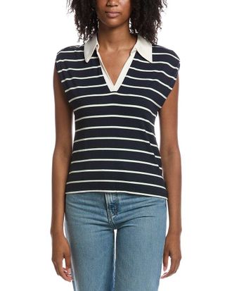 Michael Stars Ester Stripe Power Shoulder Polo Shirt