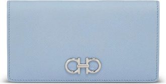 Ferragamo gancini buckle continental wallet - women - CALFSKIN/Fabric/CALFSKIN/Palladium-Plated Metal - One Size - Blue