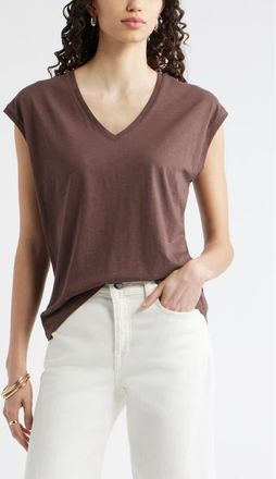 Nordstrom Sleeveless V-Neck Cotton T-Shirt in Brown Roast at Nordstrom, Size Xx-Small