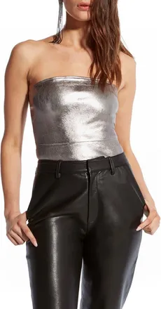 AS by DF Cinematique Stretch Leather Bustier in Gunmetal at Nordstrom, Size Small