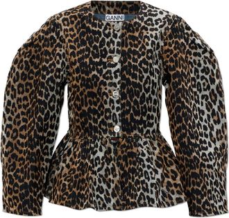 Ganni Shirt met dierenprint - Dames - Overhemden - Bruin - XS - Katoen - Overhemden