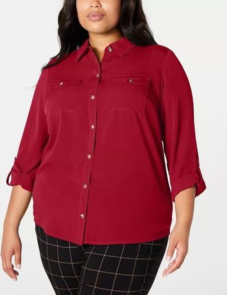 Charter Club Womens Size Button Front Shirt Wine Size 1X