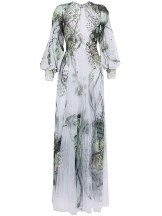 Saiid Kobeisy graphic-print beaded tulle dress - White