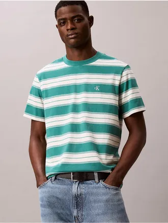 Calvin Klein Jeans Calvin Klein Mens Monogram Stripe Relaxed T-Shirt - Open Green - XS