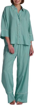 Splendid Button-Up Shirt & Pants Pajamas in Aqua Twill at Nordstrom, Size X-Large