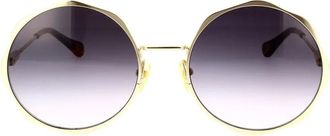 Chlo&eacute; Ronde metalen zonnebril met golfmotief - Dames - Zonnebrillen - Geel - 59 MM - Accessoires