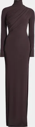 Courr&egrave;ges Turtleneck Twisted Jersey Long-Sleeve Gown