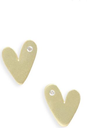 Meira T Diamond Heart Stud Earrings in Yellow at Nordstrom