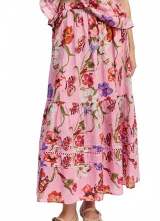 En Saison Celeste Maxi Skirt In Pink Red Olive
