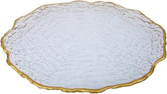 Alice Pazkus Set Of Four 13In Ocean Wave Plates With Gold Line