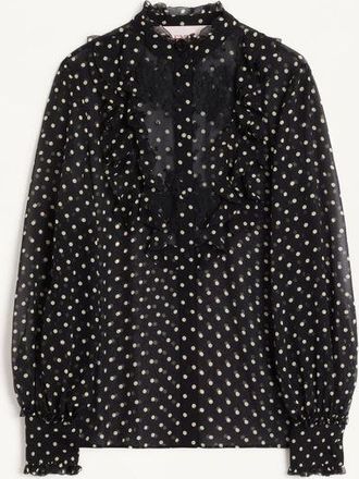 Valentino Camicia In Georgette Stamapa Plusdepois Donna NERO/BETULLA 36