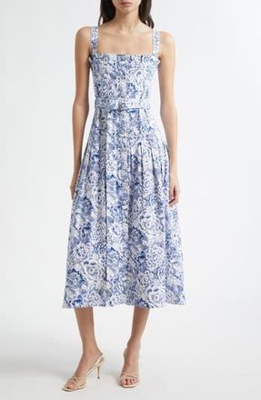 Cinq &agrave; Sept Floral Print A-Line Dress in White/Dark Cerulean at Nordstrom Rack, Size 8