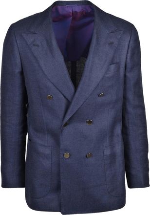 Kiton Deep Blue Silk-Blend Double-Breasted Blazer