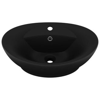 Berkfield Home Luxury Basin Overflow Oval Matt Black 58.5x39 cm Ceramic