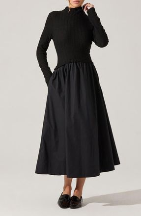 ASTR the Label Kearney Long Sleeve Mixed Media Dress in Black at Nordstrom, Size X-Small