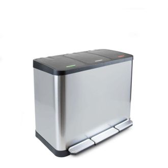 Emuca Recycle Inox, contenitore per la raccolta differenziata da esterno con scomparti, apertura del coperchio con pedale, 3x9 lt, Acciaio inossidabile