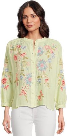 Johnny Was Shirred Yoke Blouse Womens Clothing Butterfly : XS, Cotton