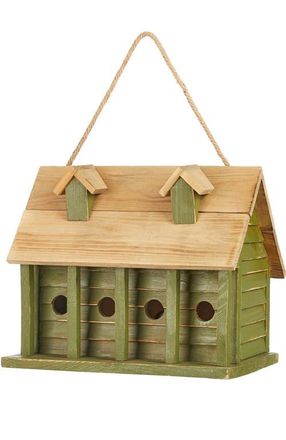 Glitzhome 14.25L Oversized Distressed Solid Wood Cottage Birdhouse with Natural Wood Roof in Green at Nordstrom, Size Medium