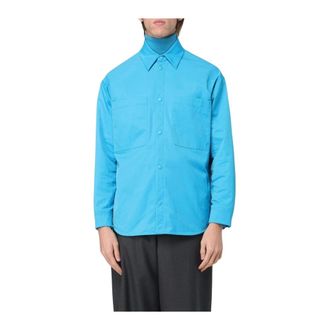 Valentino Casual Shirts, male, Blue, M, Long Sleeve Collared Shirt with Pockets