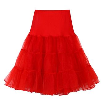 Generic Halloween Costumes Skirt for Women UK Classic Petticoat Skirt Red Tutu Rockabilly Underskirt Short Petticoat Halloween Party Retro Underskirt Knee Len