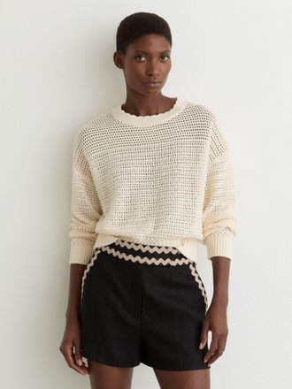 Reiss Black Linen Wave-trim Shorts, 16