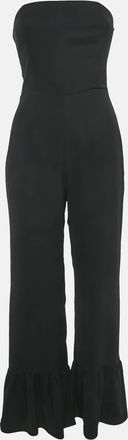 Amanda Uprichard Black Crepe Strapless Flounced Hem Jumpsuit