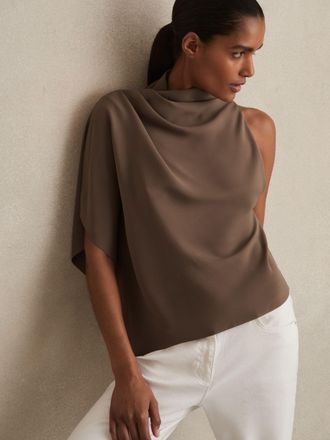 Reiss Mink One-shoulder Draped Top, 14