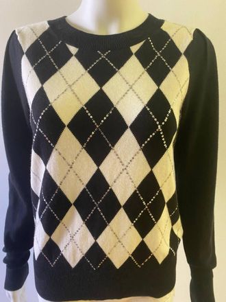 Elliott Lauren Argyle Sweater With Sequins In Black/white