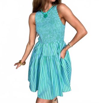 Entro Stripe Mini Dress In Green/blue