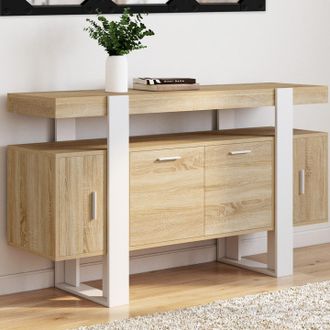 IDMarket Phoenix Aparador 4 Puertas Madera Y Blanco 140 Cm