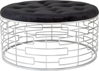Wanderlust Deco Wanderlust Deco - Banqueta Redonda De Terciopelo Negro Y Metal Plateado D91,5x47