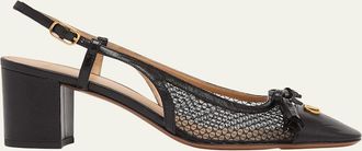 Valentino Garavani Valet Du Roi VLogo Leather and Mesh Slingback Pumps