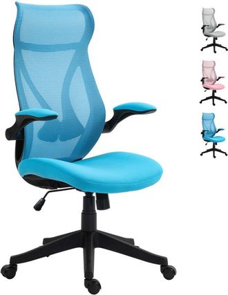 HOMCOM Homcom - Silla De Escritorio De Malla Silla De Oficina Giratoria Con Altura Ajustable Reposabrazos Abatibles Y Funci&oacute;n De Basculante Carga 120 Kg Azul