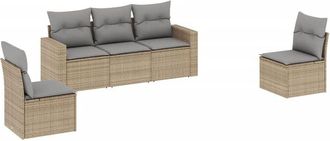 vidaXL Juego De Sof&aacute;s Jard&iacute;n Con Cojines 5 Pzas Rat&aacute;n Sint&eacute;tico Beige Vidaxl