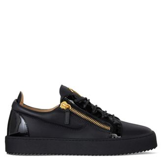 Giuseppe Zanotti Sneakers, male, Black, 10 UK, Black Leather Low-Top Trainers with Side Zip