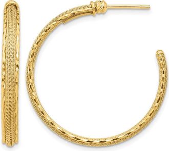 Diamond2Deal 14K Gold Diamond-cut and Textured Round Hoop Earrings